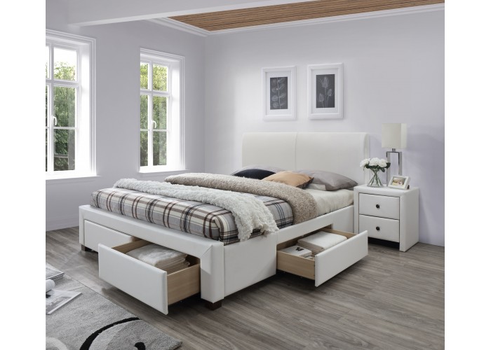 MODENA 2 łóżko tapicerowane z szufladami biały 